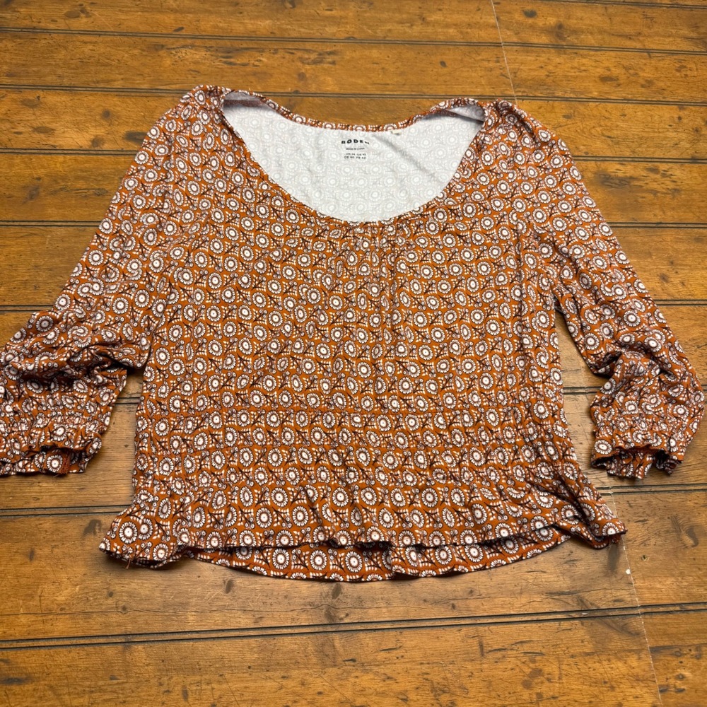 Boden Women Print Long Sleeve Gathered Peplum Top Size‎ US 10